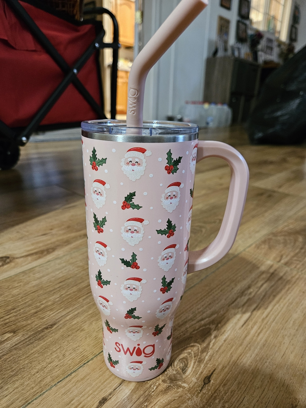 Swig Pink Santa Holiday Travel Mug with Handle
